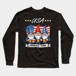 Usa Drinking Team Gnome Beer American Flag 4Th Of July Long Sleeve T-Shirt